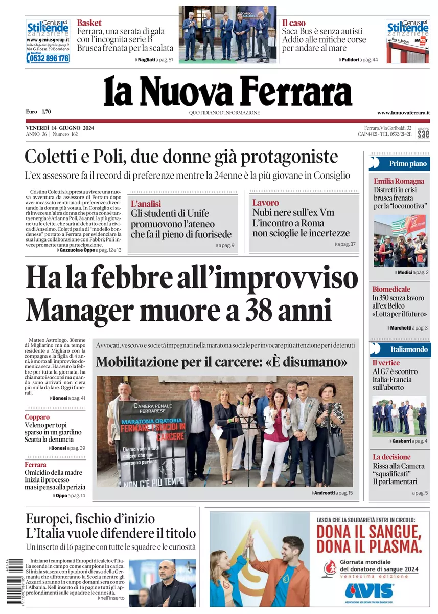 Prima-pagina-nuova ferrara-oggi-edizione-del-2024-06-14